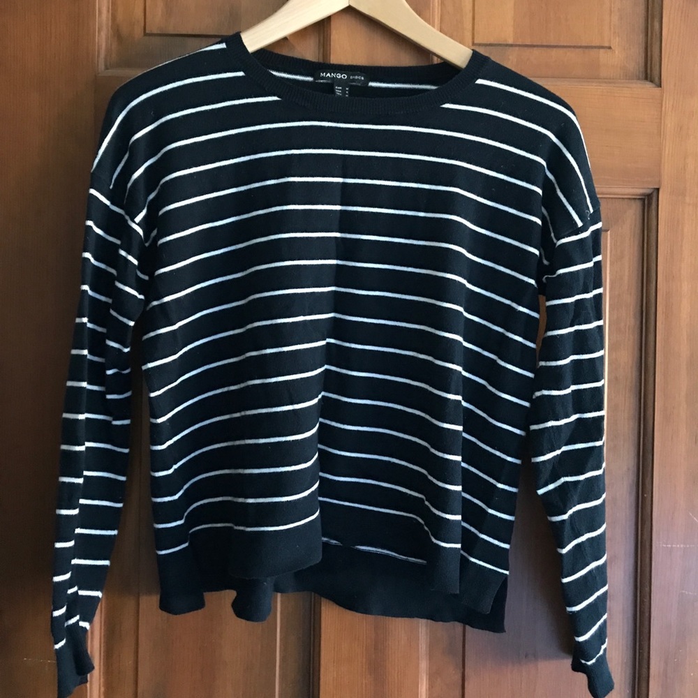 navy and white striped sweater